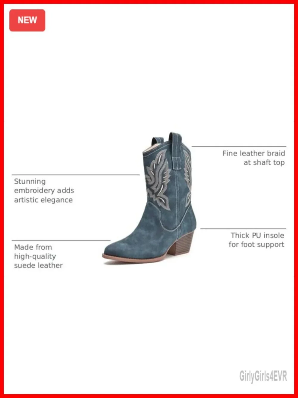 Women's Western Cowgirl Ankle Booties Embroidered Suede Low Chunky Heel Boot